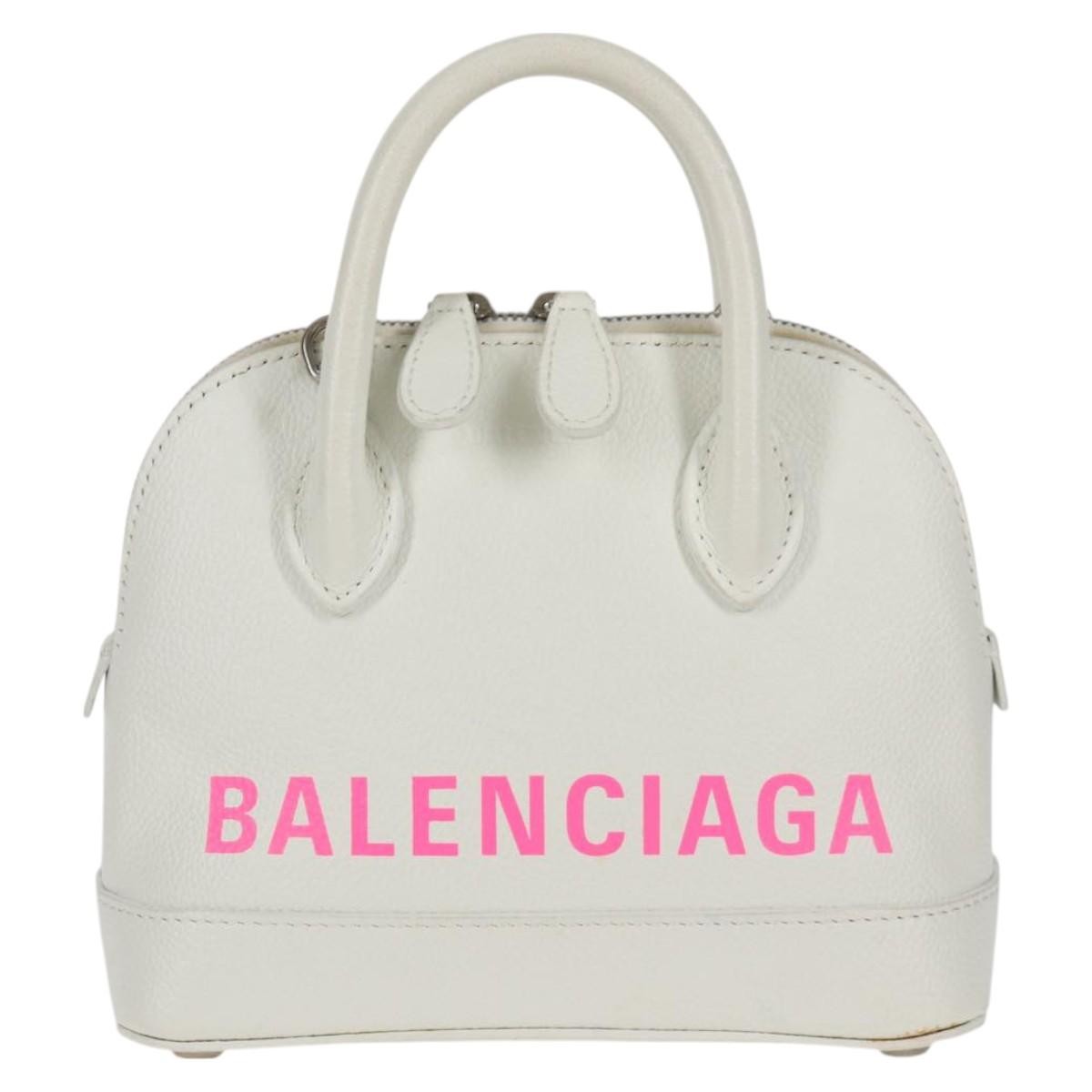Balenciaga Logo Ville Bag Leather White Leather Hand