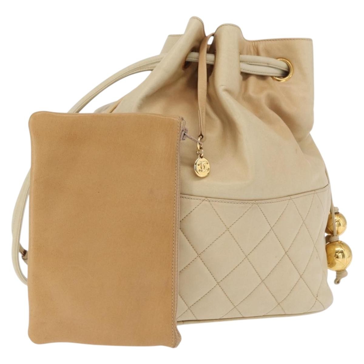 Chanel Gabrielle Drawstring Bag Quilted Calfskin Beige Leather Shoulder Bag Bag