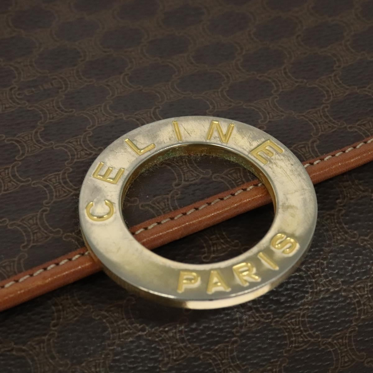 Celine Vintage Macadam Circle Logo Shoulder Bag Canvas And Leather Brown Canvas Shoulder Bag Bag