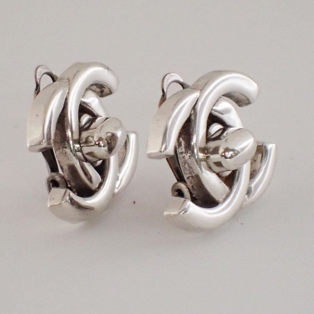 Chanel Cc Turnlock Clip-On Earrings Metal Silver Silver_Plated Earrings Jewelry