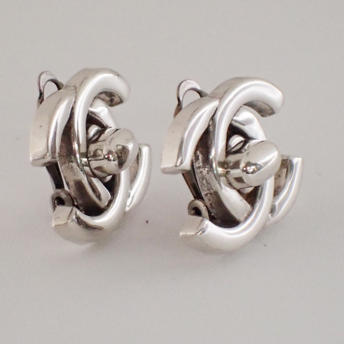 Chanel Cc Turnlock Clip-On Earrings Metal Silver Silver_Plated Earrings Jewelry
