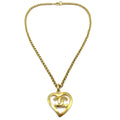 Chanel Cc Heart Pendant Necklace Metal Gold Gold_Plated Necklace Jewelry