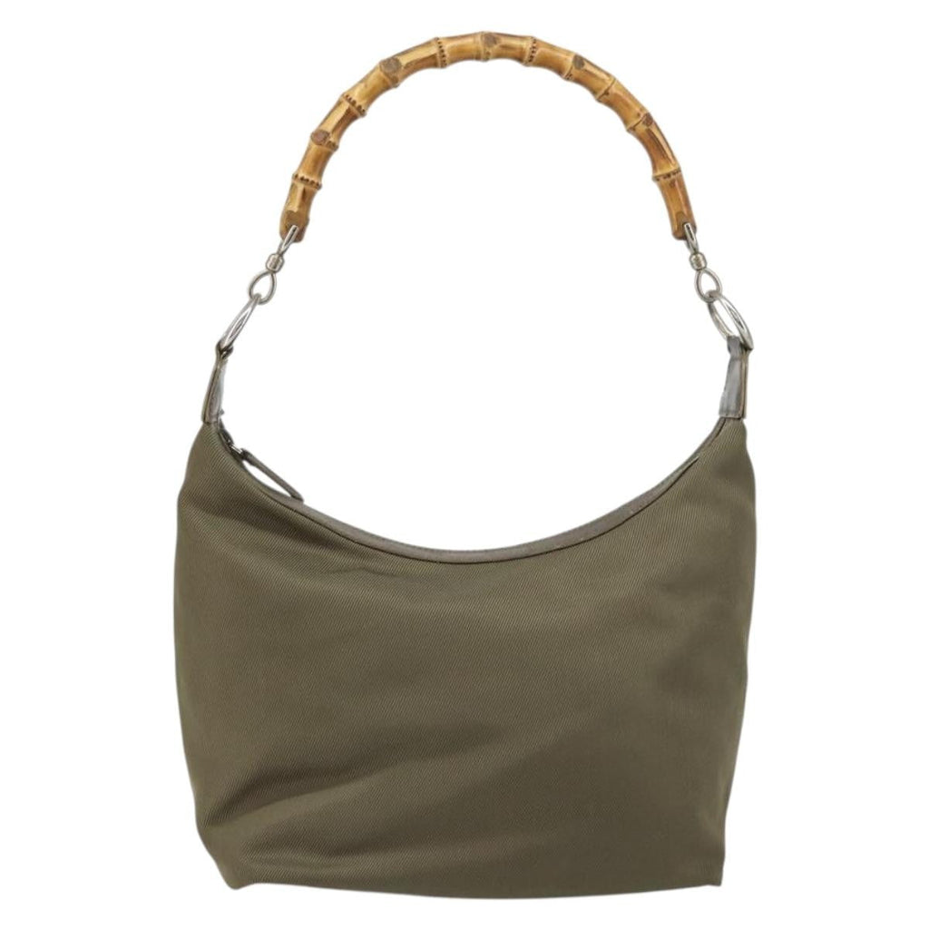 Gucci Vintage Bamboo Shoulder Bag Nylon Khaki Nylon Shoulder Bag Bag (Pre-Owned)
