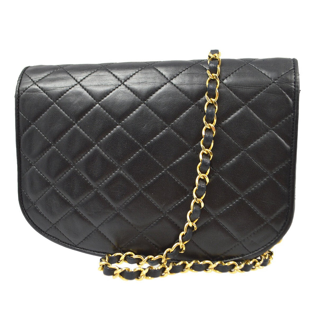 Chanel Vintage Round Flap Bag Quilted Lambskin Black Leather Shoulder Bag Bag