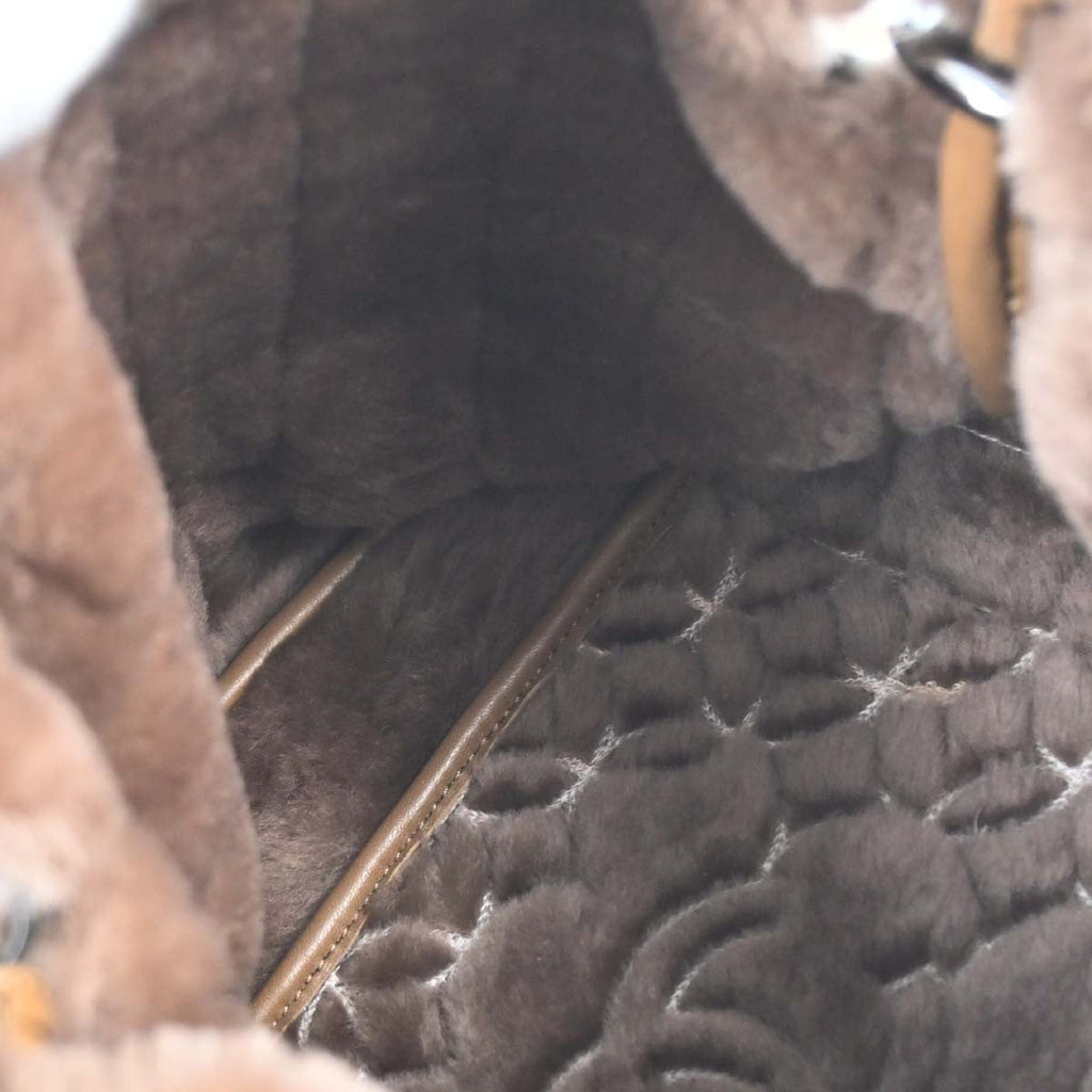 Chanel Vintage Embroidered Cc Chain Tote Quilted Suede And Shearling Brown Suede Tote Bag Bag