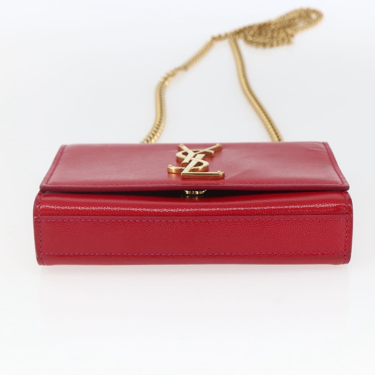 Saint Laurent Classic Monogram Crossbody Bag Grainy Leather Red Leather Clutche & Pouche Bag (Pre-Owned)