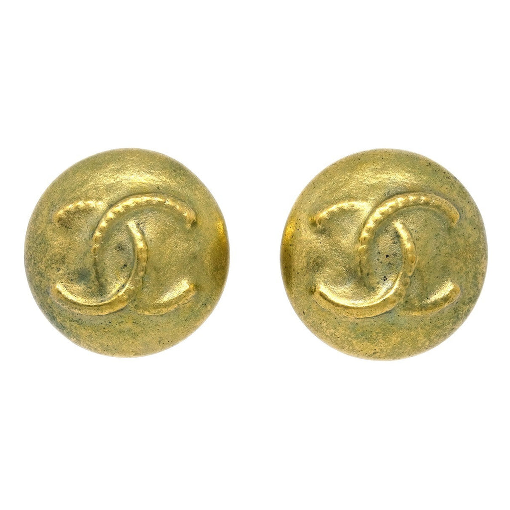 Chanel Vintage Cc Round Clip-On Earrings Metal Gold Gold_Plated Earrings Jewelry