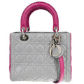 Christian Dior Lady Dior Bag Cannage Quilt Lambskin Gray Leather Handbag (Pre-Owned)