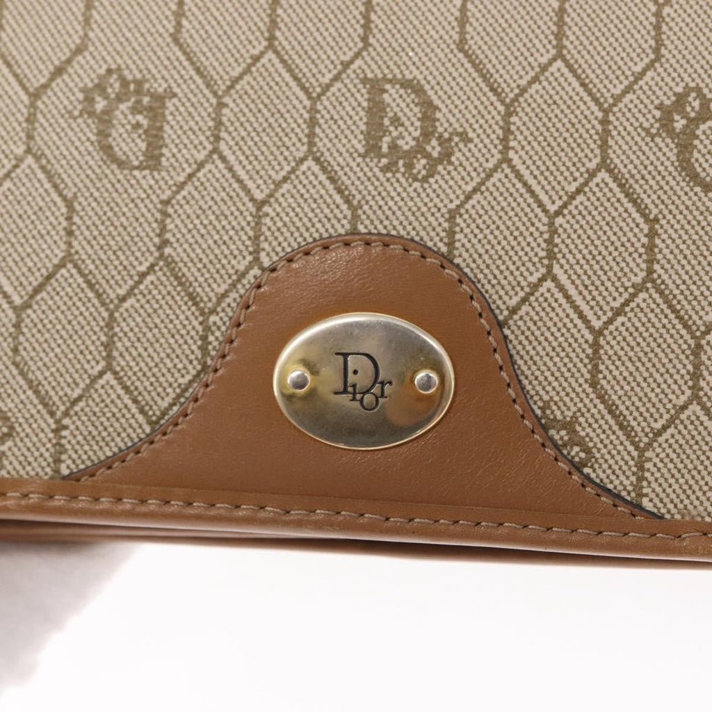 Christian Dior Vintage Honeycomb Chain Canvas Beige Canvas Shoulder Bag Bag (Pre-Owned)