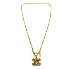 Chanel Vintage Quilted Cc Pendant Necklace Metal Gold Gold_Plated Necklace Jewelry