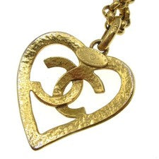 Chanel Cc Heart Pendant Necklace Metal Gold Gold_Plated Necklace Jewelry