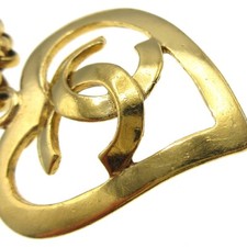Chanel Cc Heart Pendant Necklace Metal Gold Gold_Plated Necklace Jewelry
