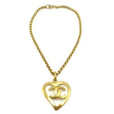 Chanel Cc Heart Pendant Necklace Metal Gold Gold_Plated Necklace Jewelry