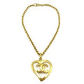 Chanel Cc Heart Pendant Necklace Metal Gold Gold_Plated Necklace Jewelry