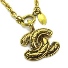 Chanel Vintage Quilted Cc Pendant Necklace Metal Gold Gold_Plated Necklace Jewelry