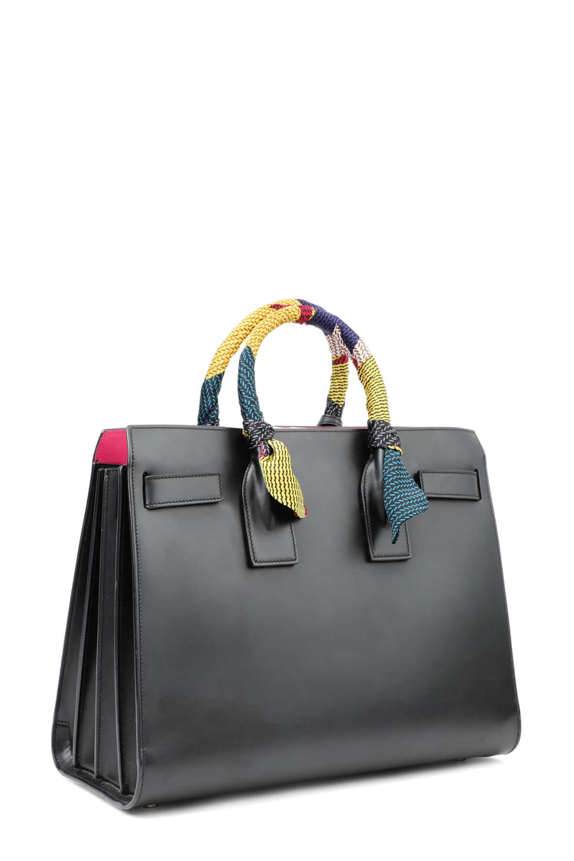 Classic Small Sac De Jour Black Fuchsia in Smooth Leather with Handle Wraps
