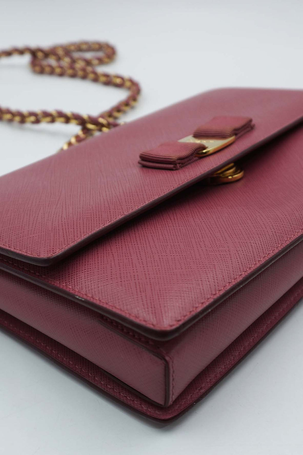 MeDiorum Ginny Vara Ribbon Safano Leather Crossbody Bag Pink