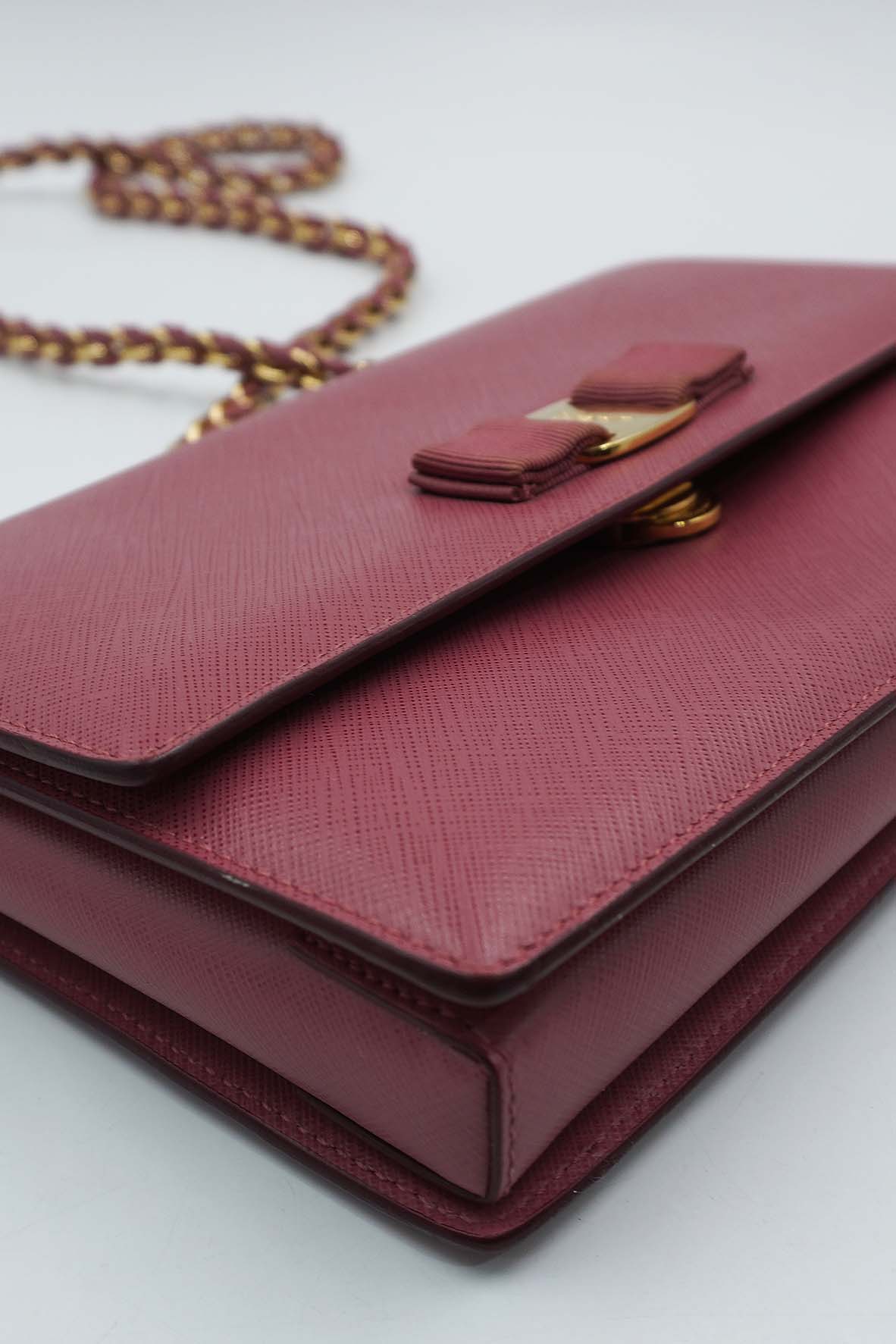 MeDiorum Ginny Vara Ribbon Safano Leather Crossbody Bag Pink