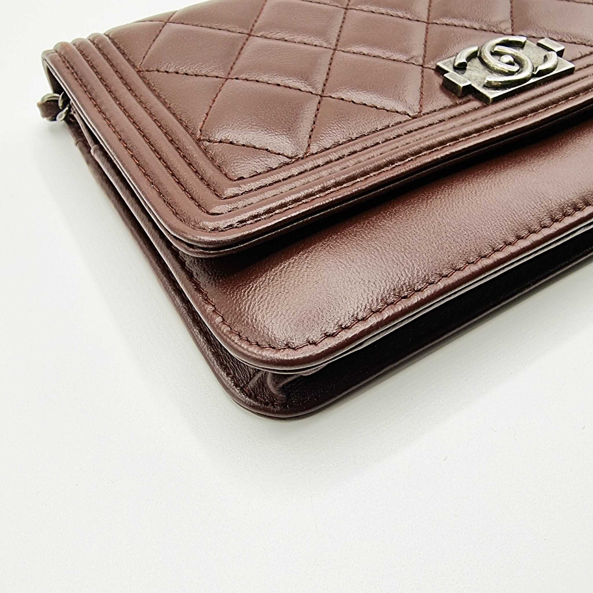 Boy WOC Clutch Burgundy Quilted Lambskin Leather