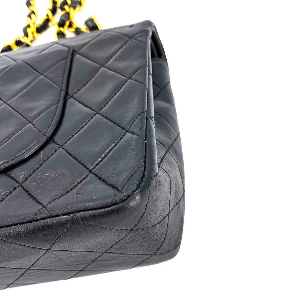 Classic Double Flap Chain Bag Black Leather Medium