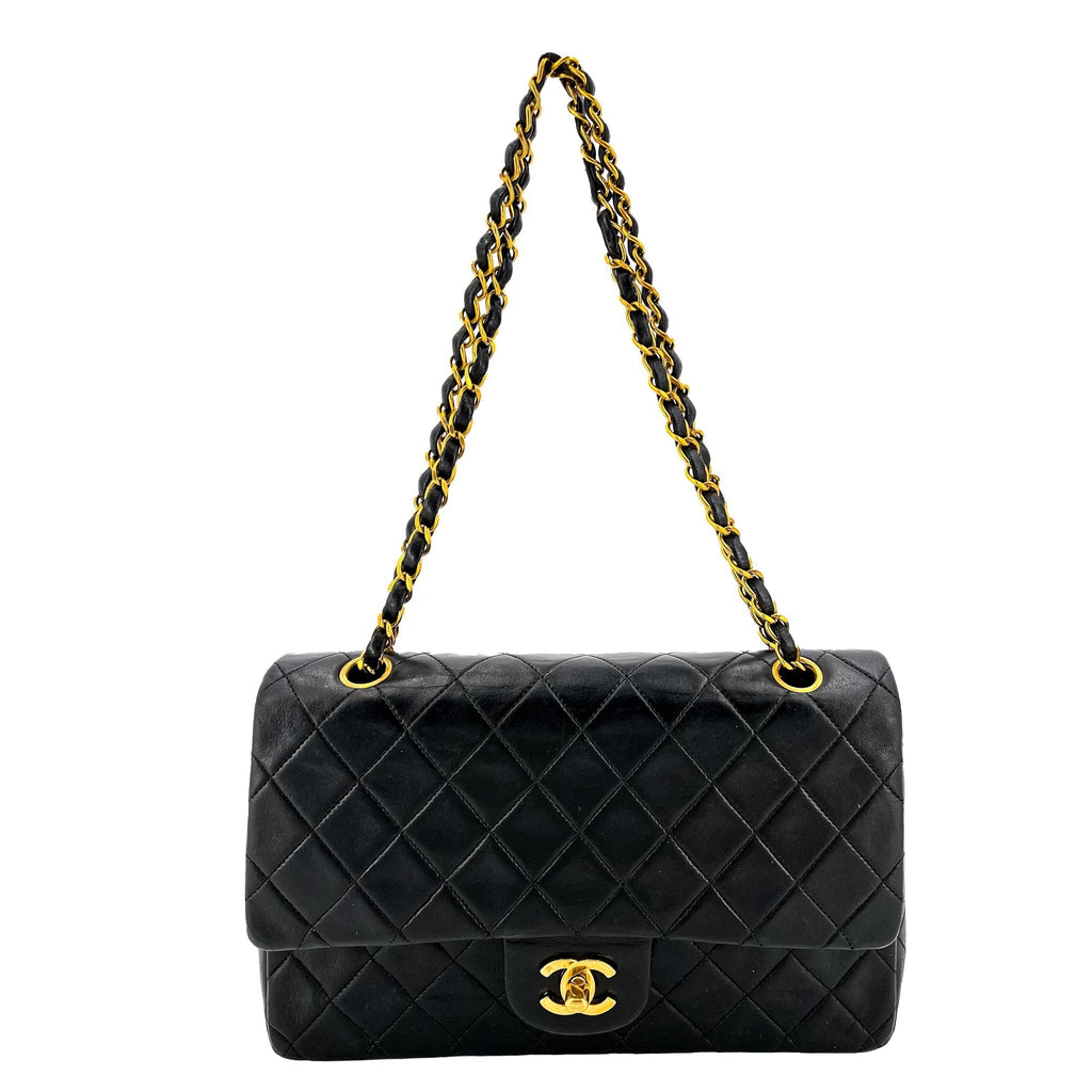 Classic Double Flap Chain Bag Black Leather Medium