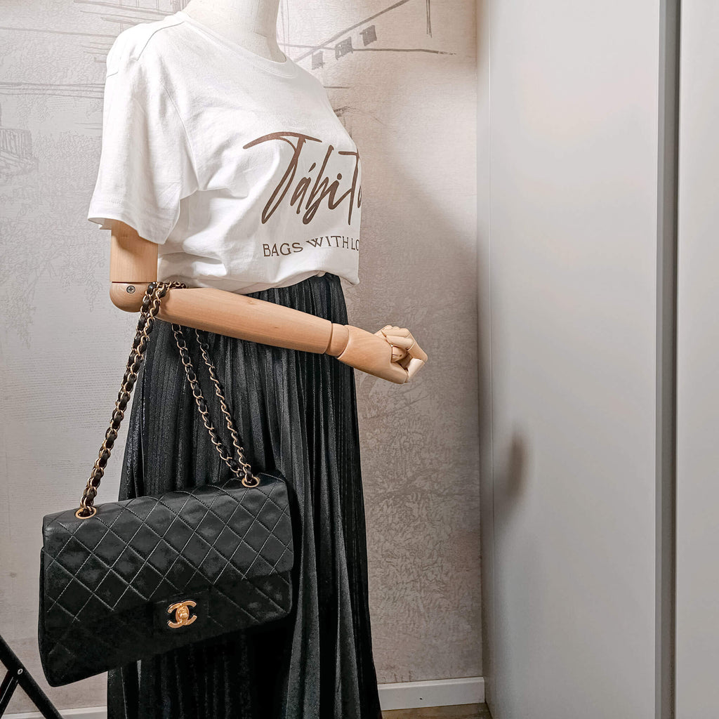 Classic Double Flap Chain Bag Black Leather Medium