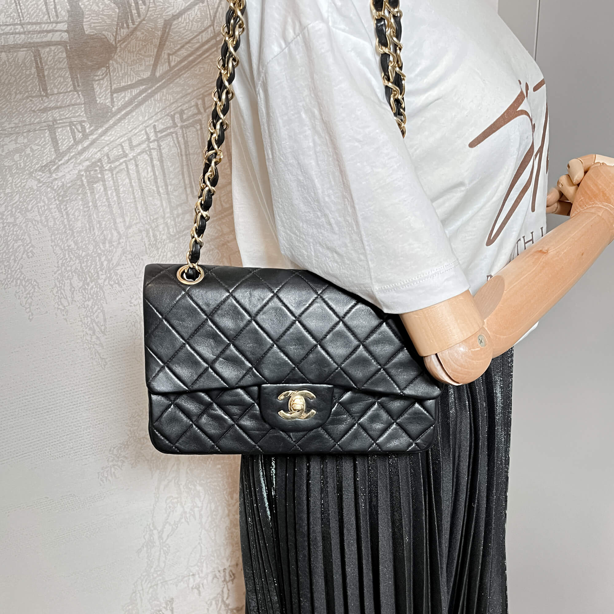 Classic Double Flap Chain Bag Black Leather Small