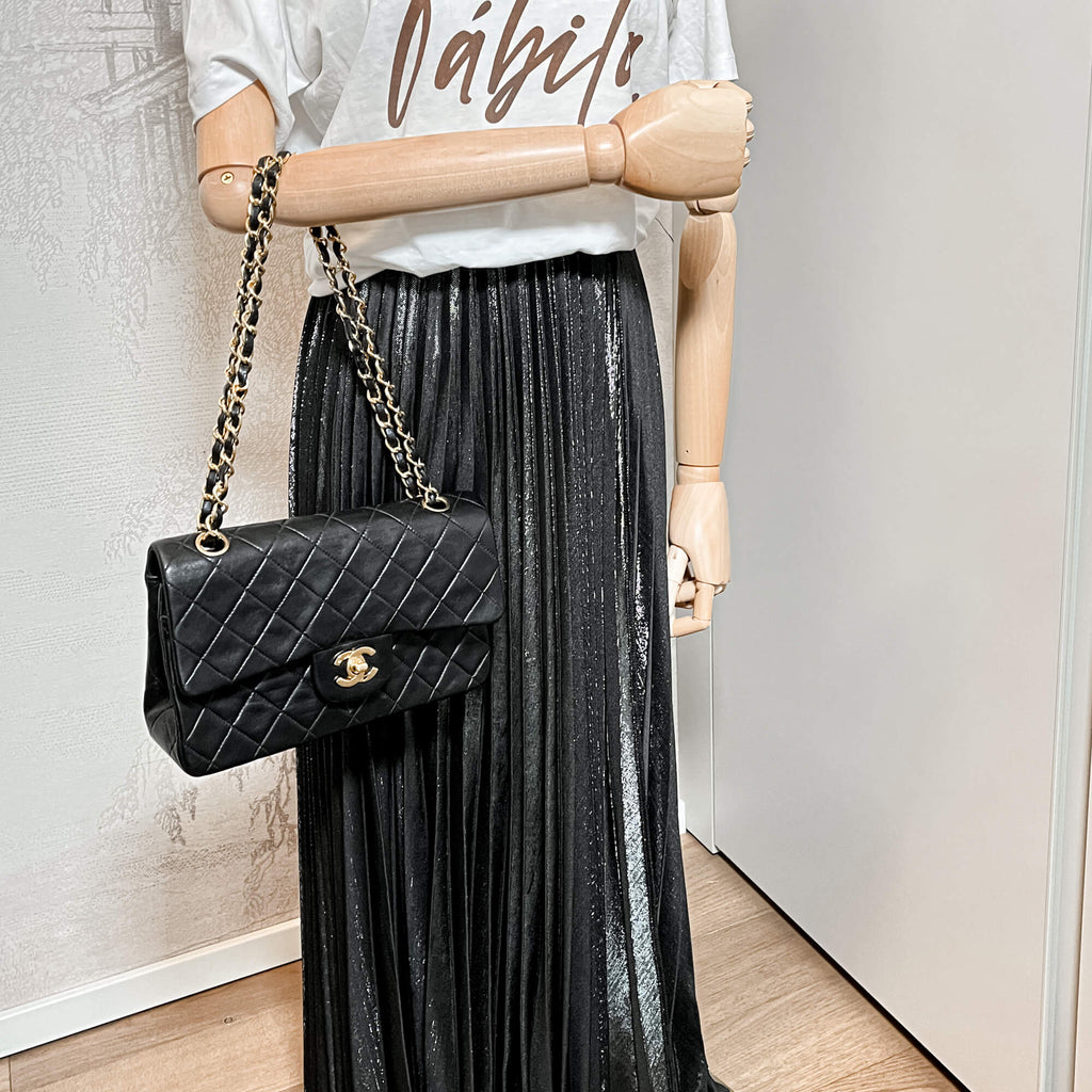 Classic Double Flap Chain Bag Black Leather Small