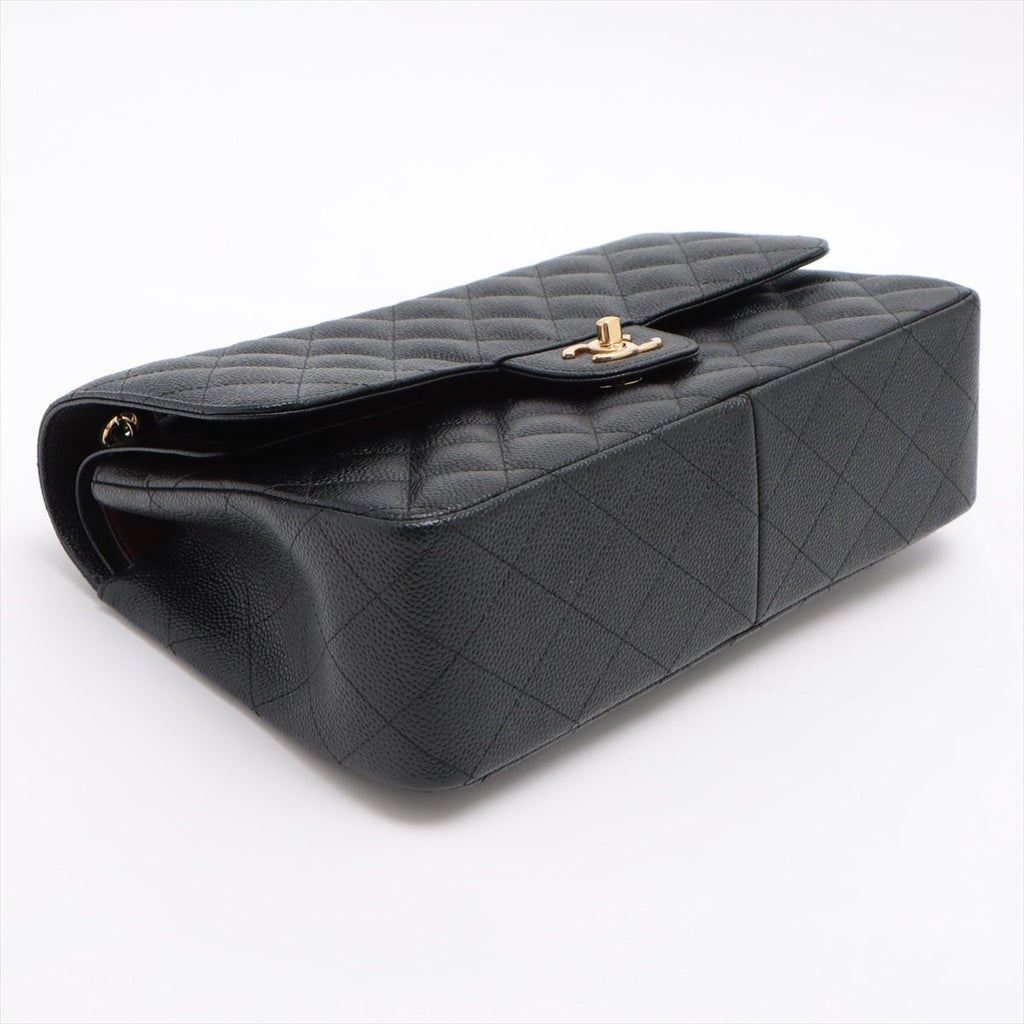 Jumbo Classic Double Flap Black Caviar Leather