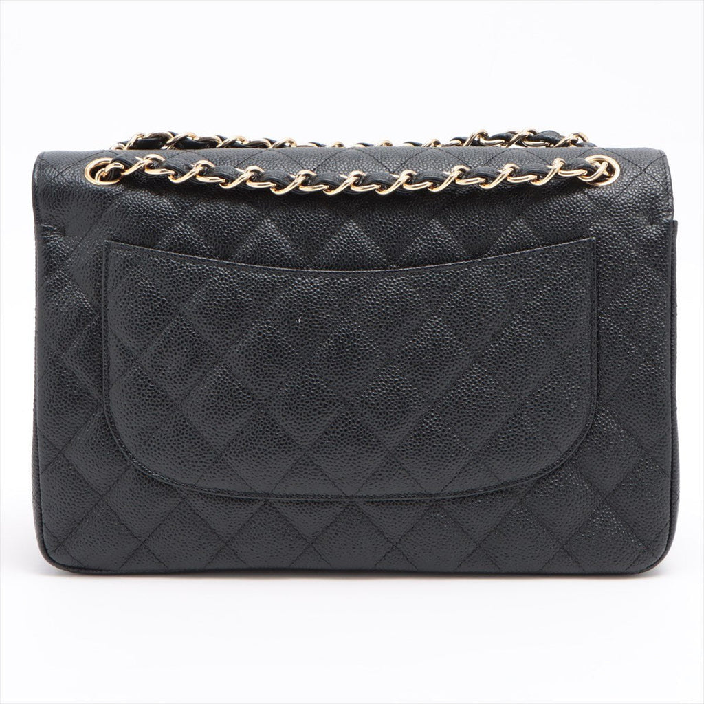 Jumbo Classic Double Flap Black Caviar Leather