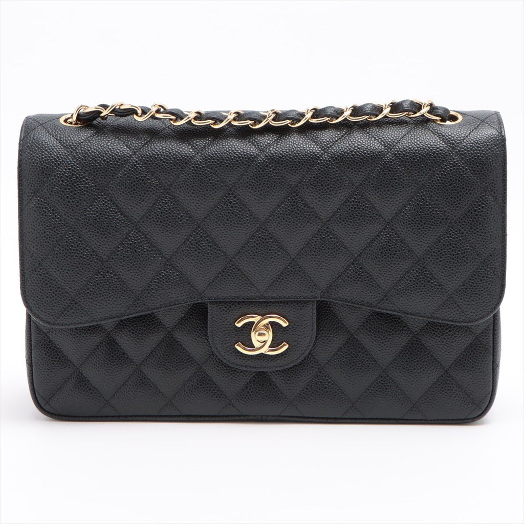 Jumbo Classic Double Flap Black Caviar Leather