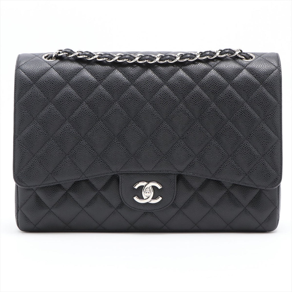 Maxi Classic Single Flap in Black Quilted Caviar Leather SiLouis Vuittoner Hardware
