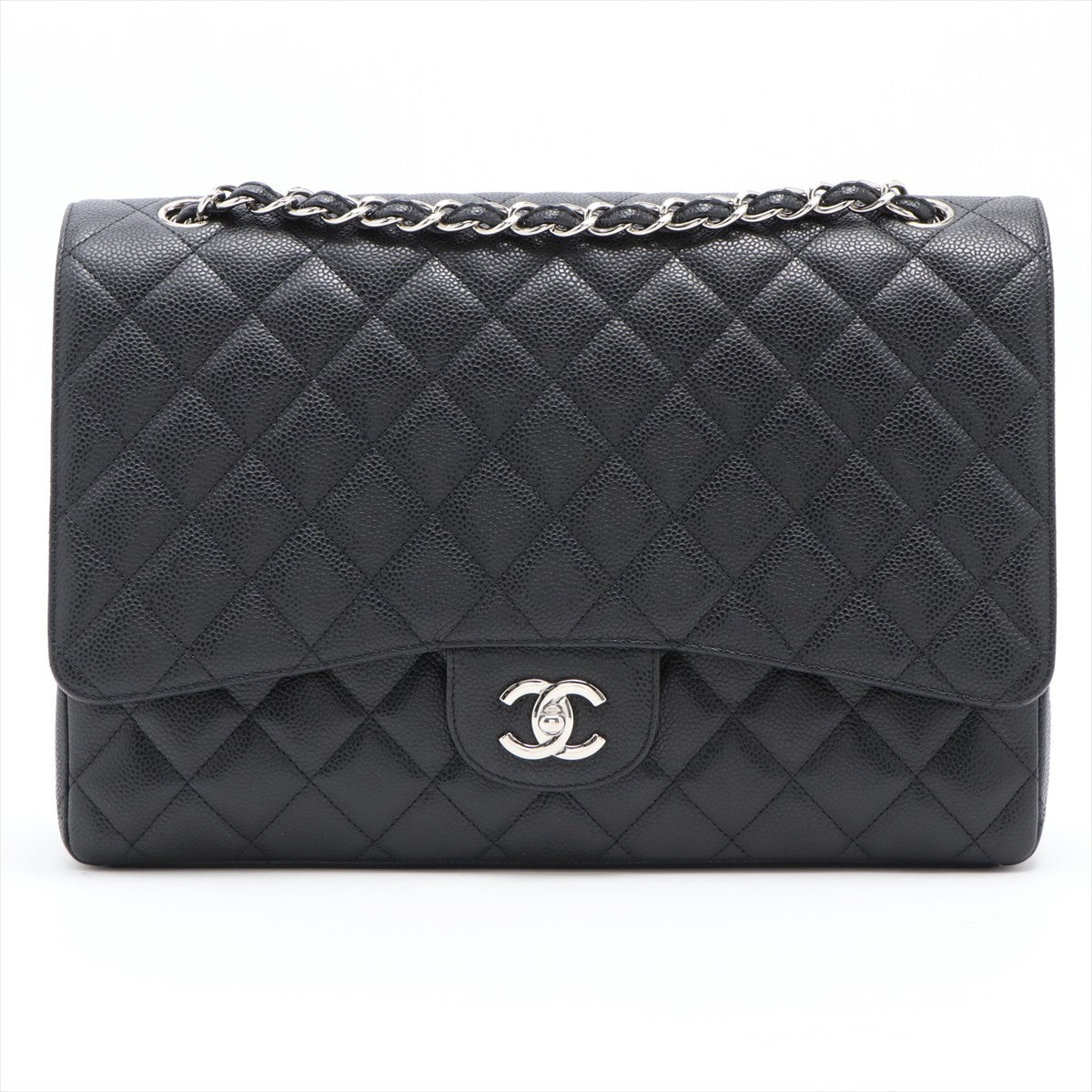 Maxi Classic Single Flap in Black Quilted Caviar Leather SiLouis Vuittoner Hardware