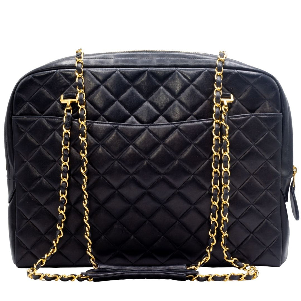 Vintage Black Matelassé Lambskin Shoulder Bag