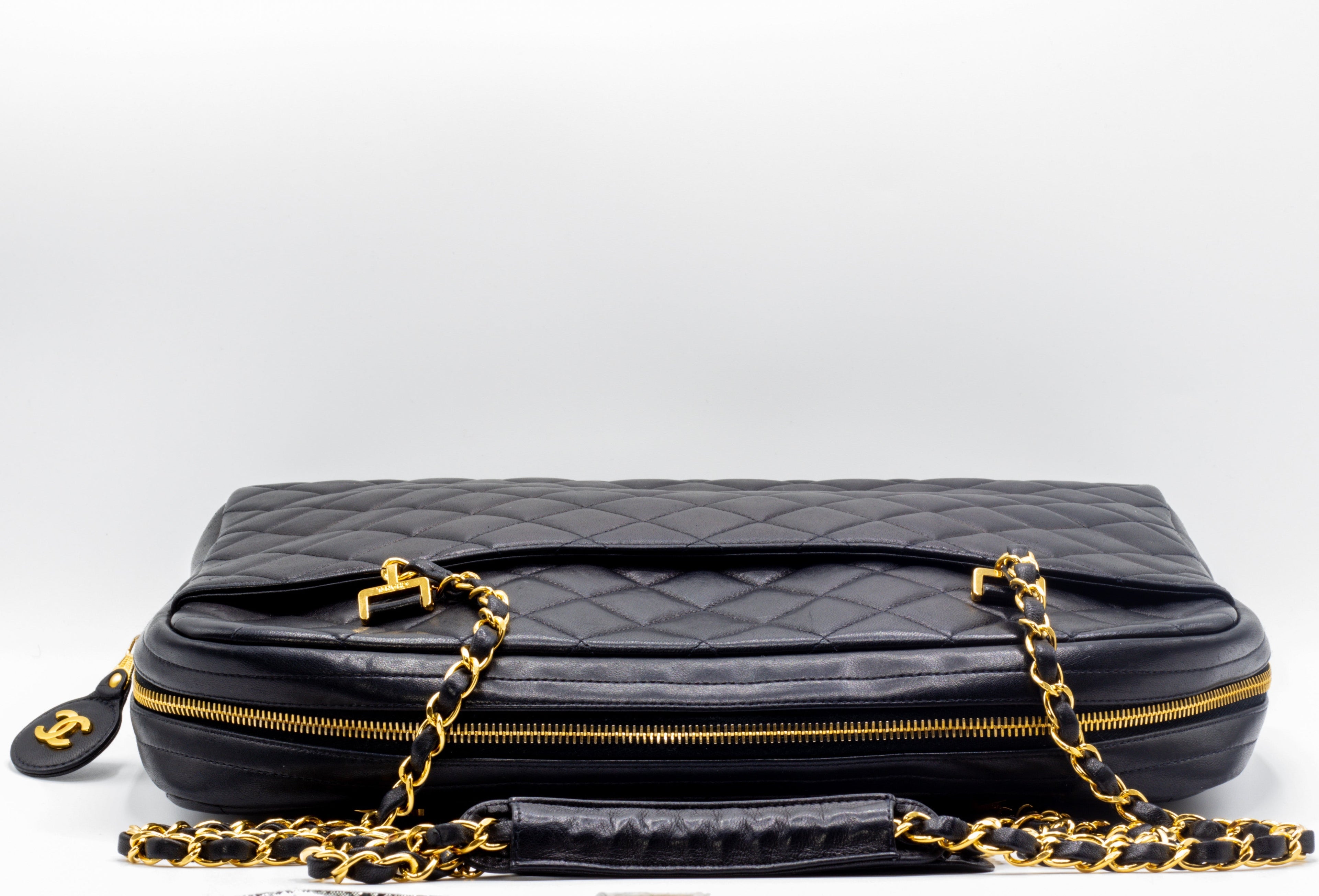 Vintage Black Matelassé Lambskin Shoulder Bag