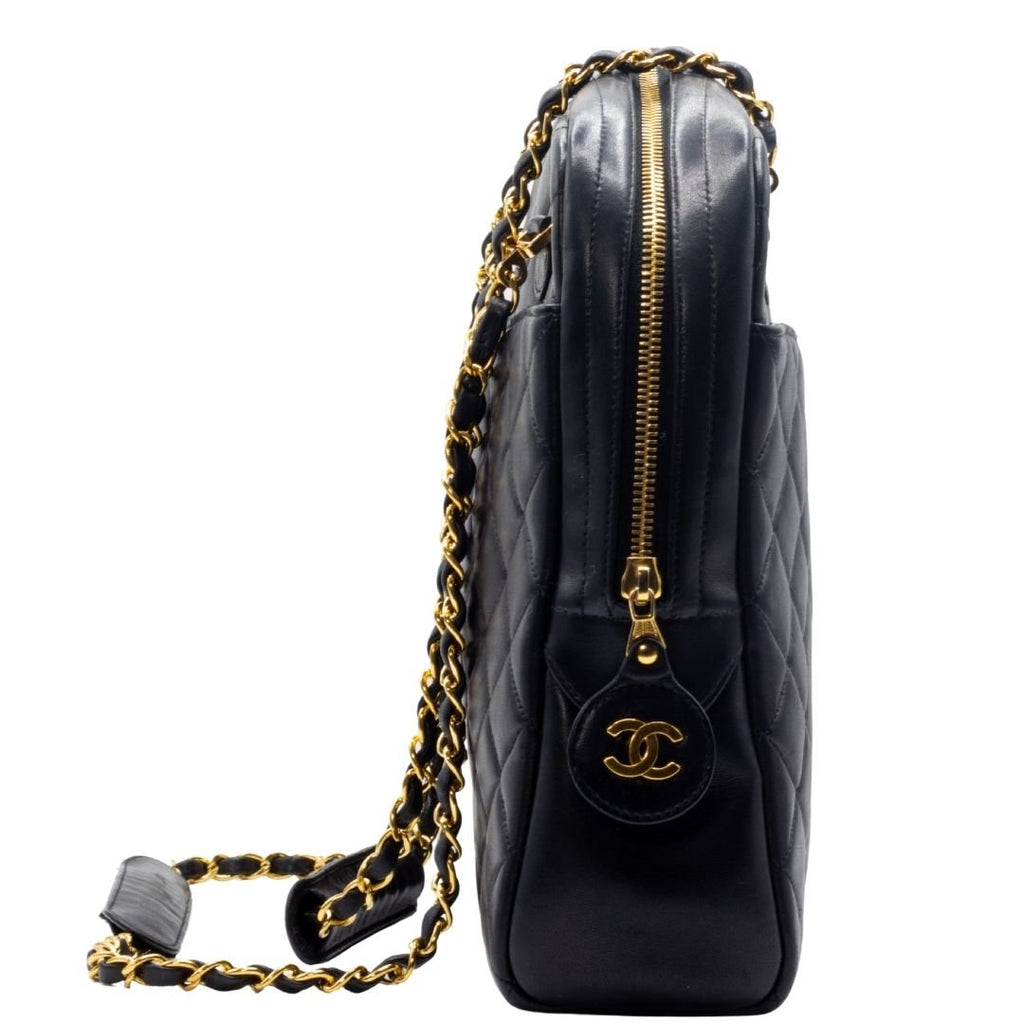 Vintage Black Matelassé Lambskin Shoulder Bag
