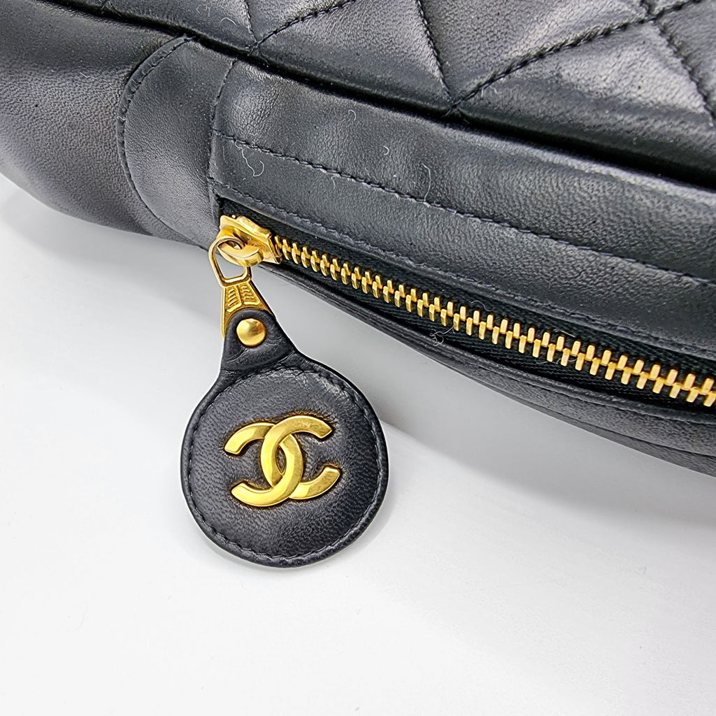 Vintage Black Matelassé Lambskin Shoulder Bag