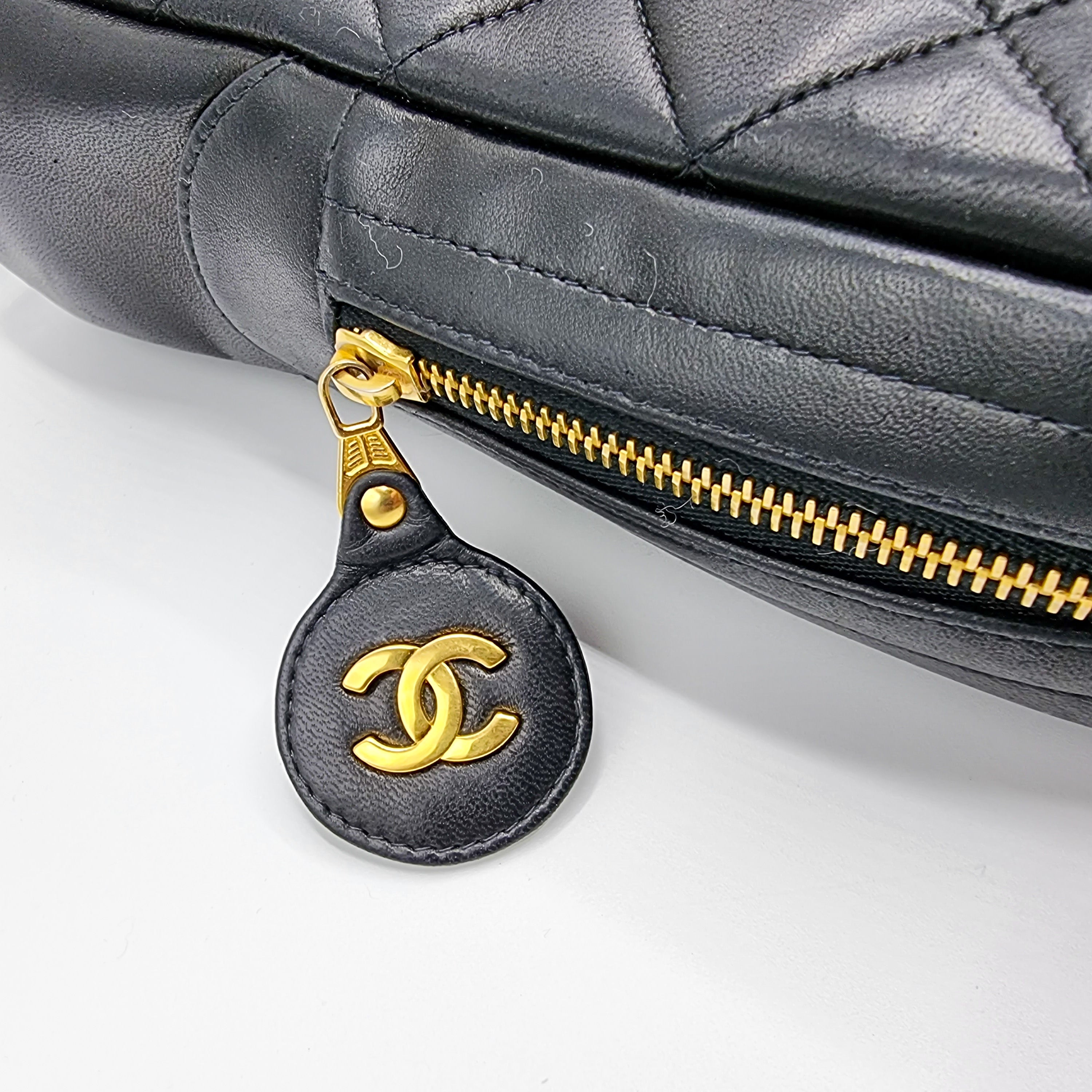 Vintage Black Matelassé Lambskin Shoulder Bag