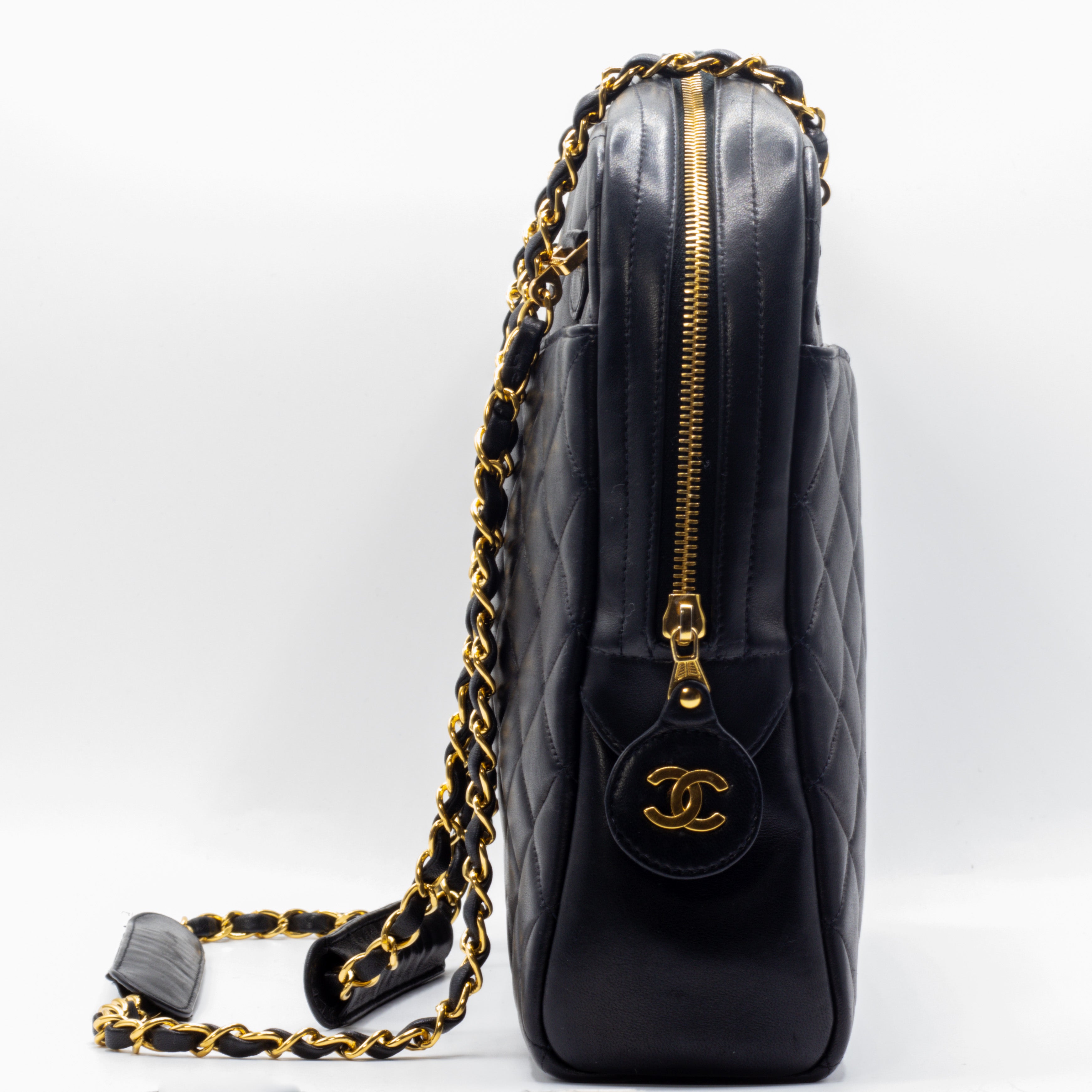 Vintage Black Matelassé Lambskin Shoulder Bag
