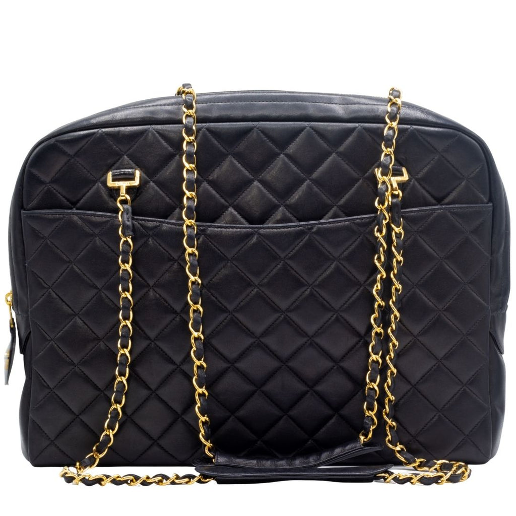Vintage Black Matelassé Lambskin Shoulder Bag
