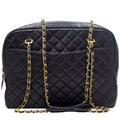 Vintage Black Matelassé Lambskin Shoulder Bag