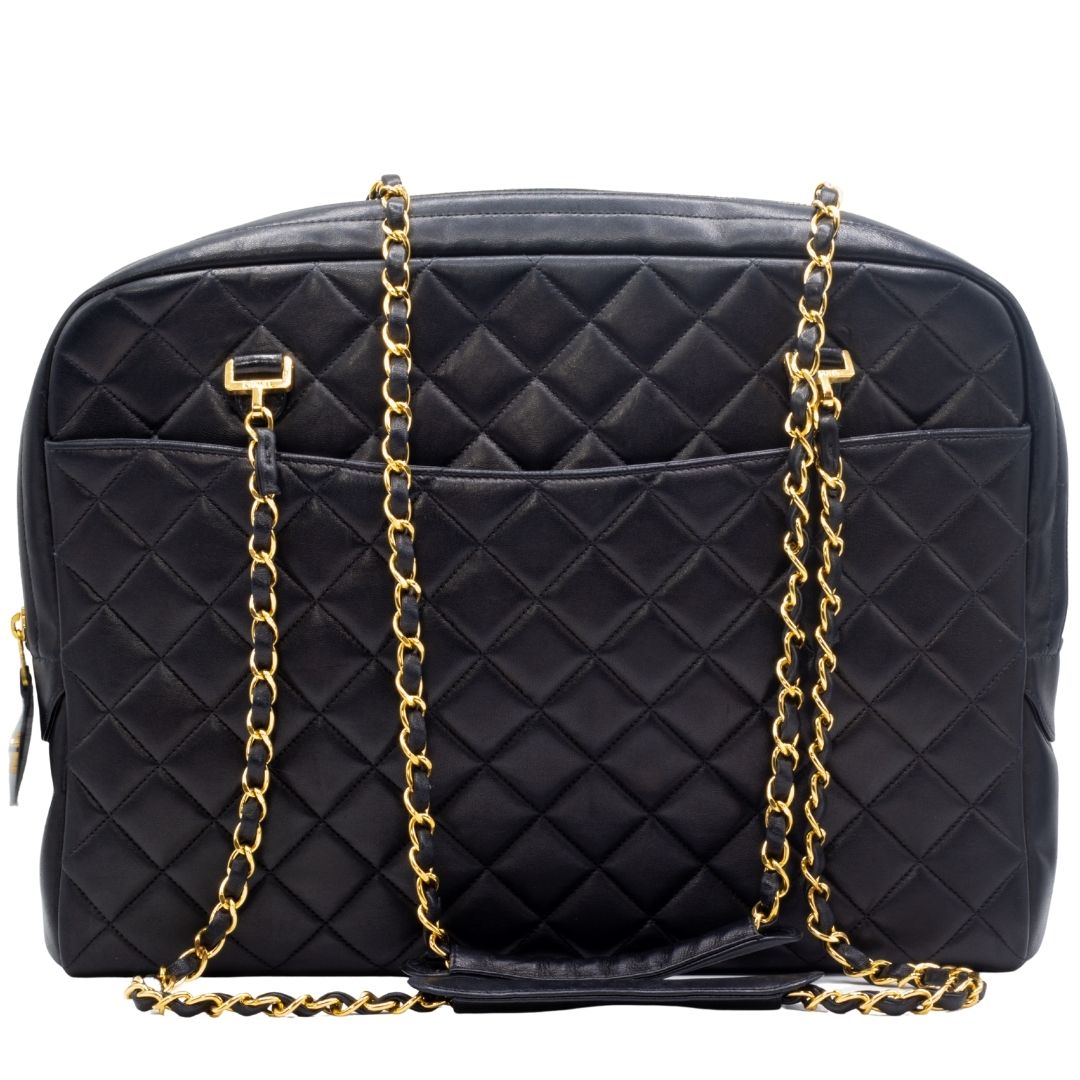 Vintage Black Matelassé Lambskin Shoulder Bag