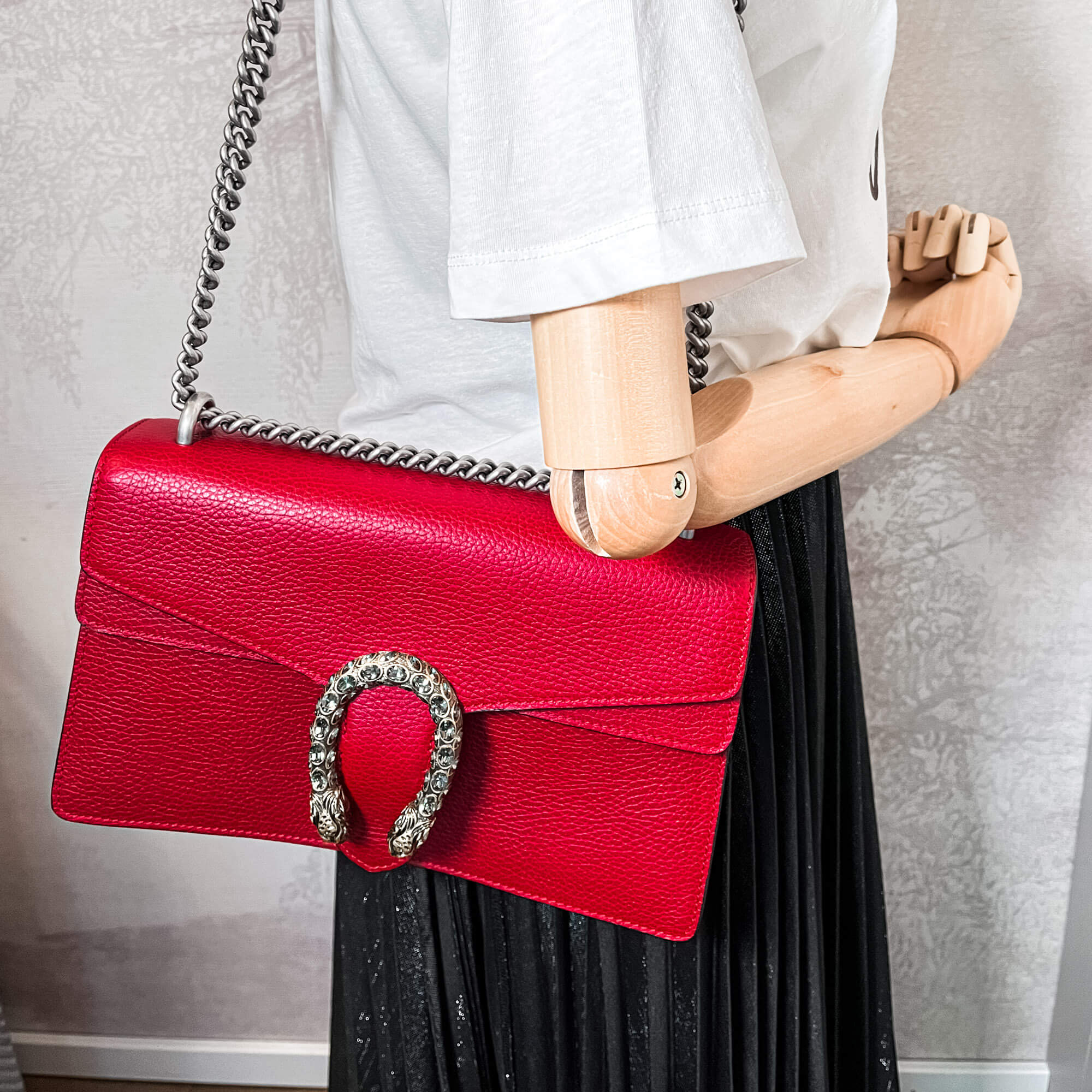 Dionysus GG Small Leather Chain Shoulder Bag Red