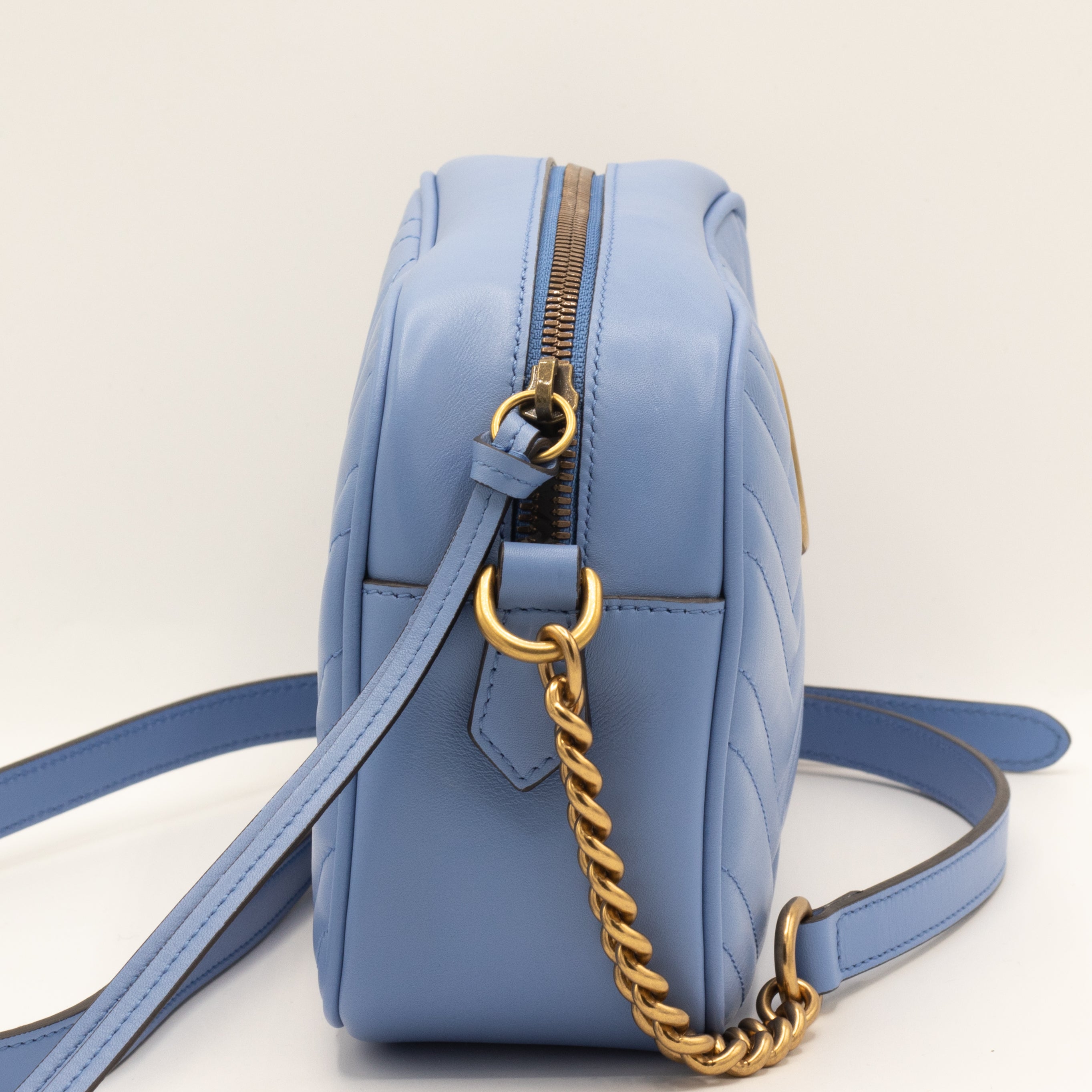 Gucci Blue Marmont Crossbody Bag Matelassé Leather