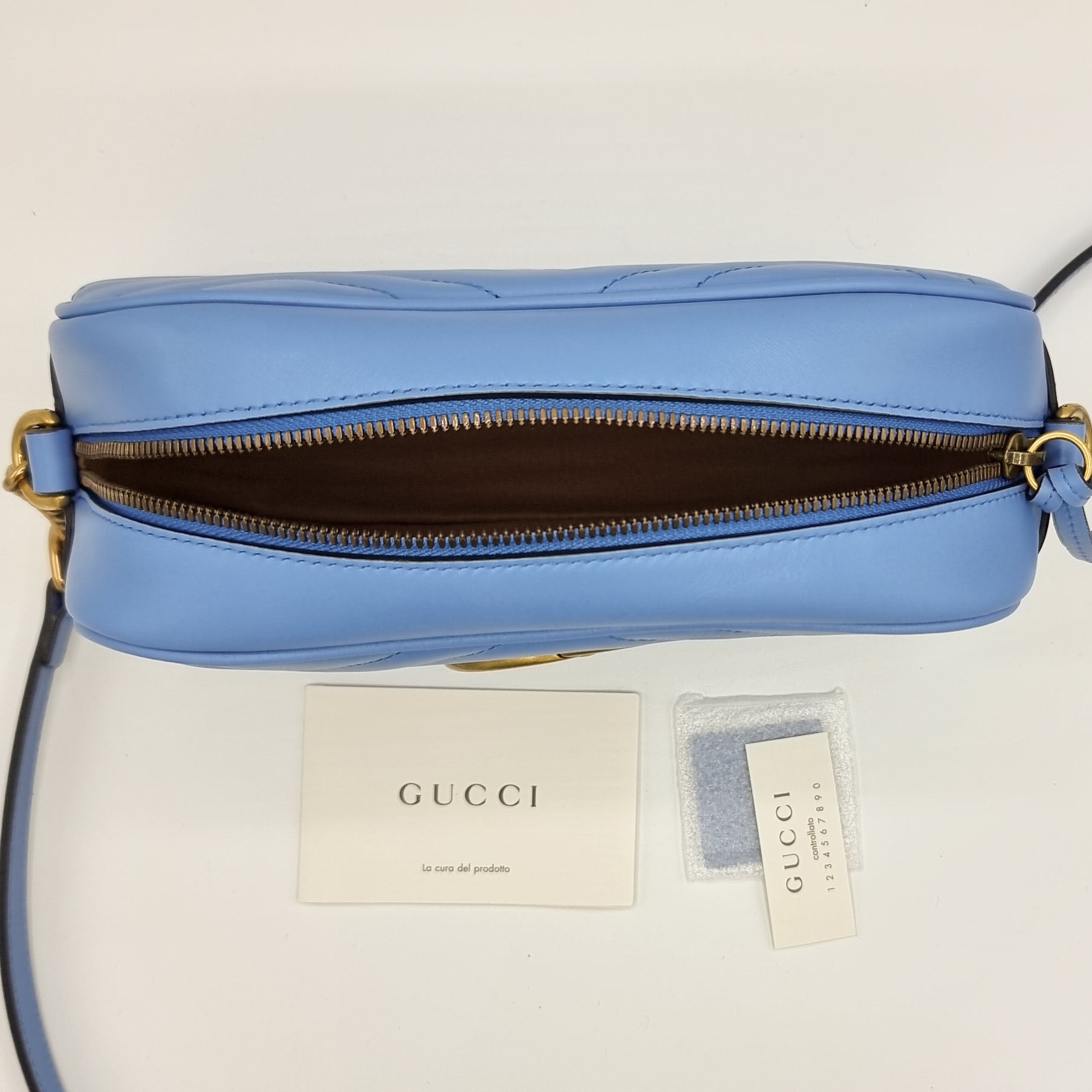 Gucci Blue Marmont Crossbody Bag Matelassé Leather