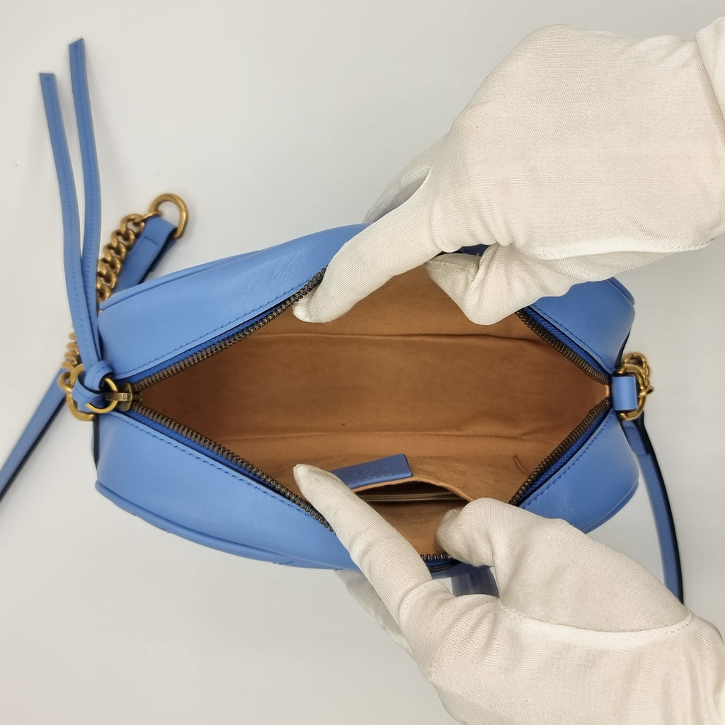 Gucci Blue Marmont Crossbody Bag Matelassé Leather