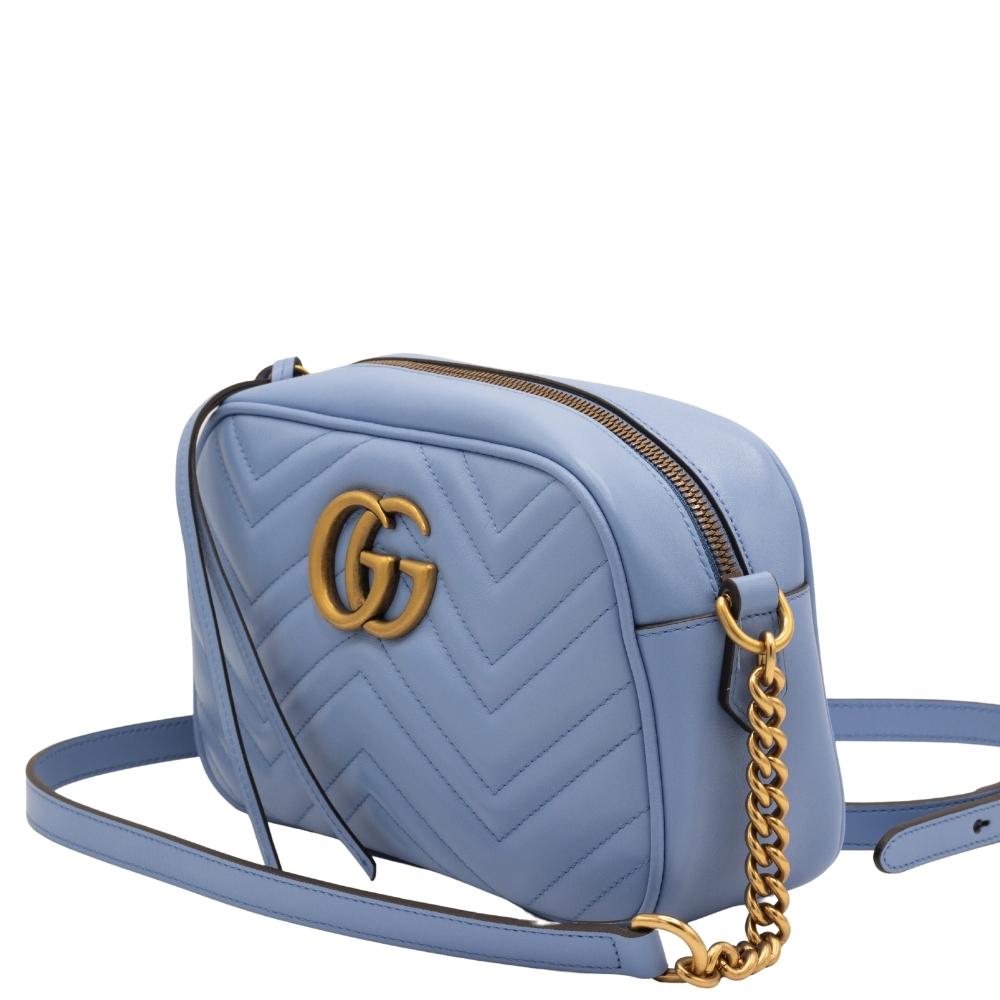 Gucci Blue Marmont Crossbody Bag Matelassé Leather