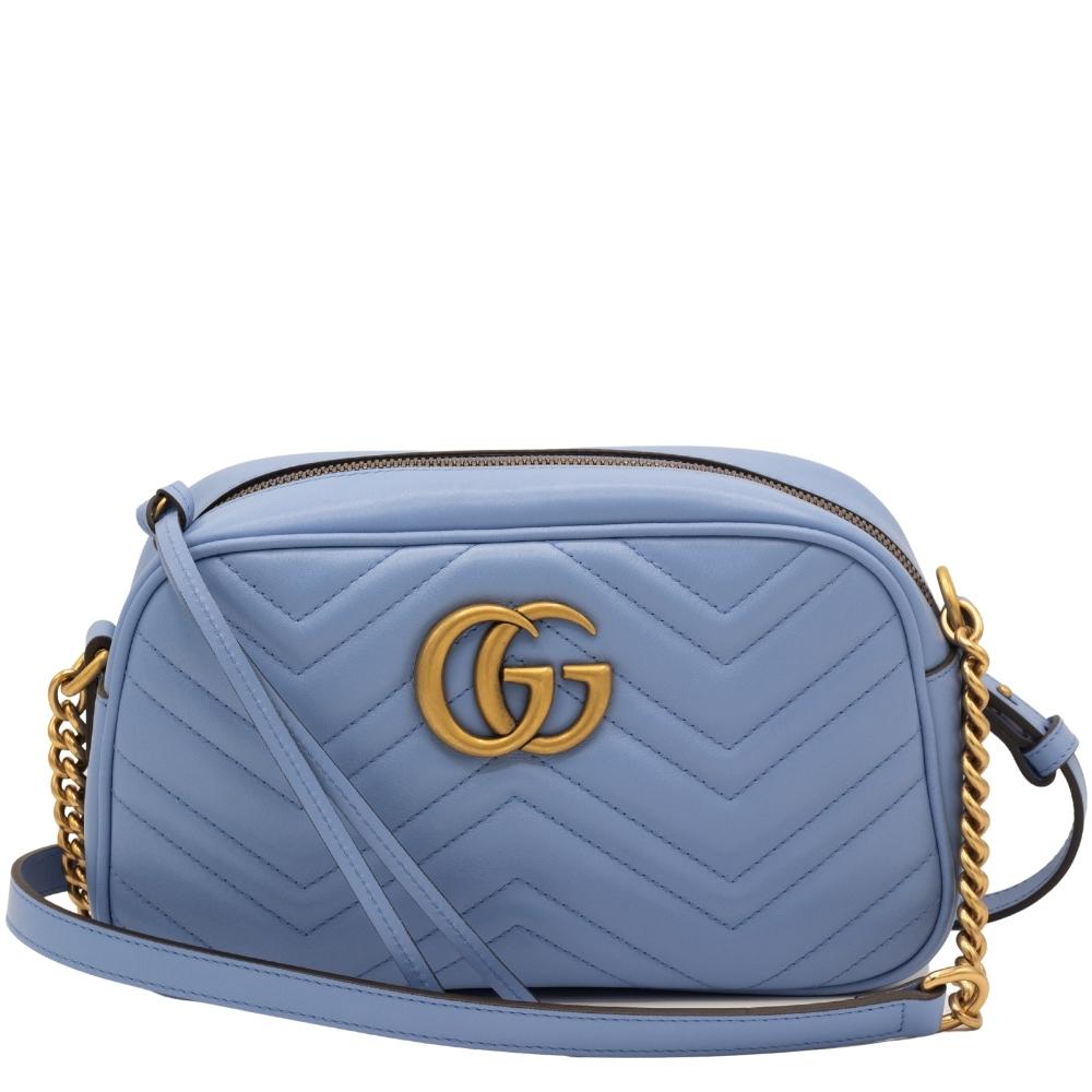 Gucci Blue Marmont Crossbody Bag Matelassé Leather
