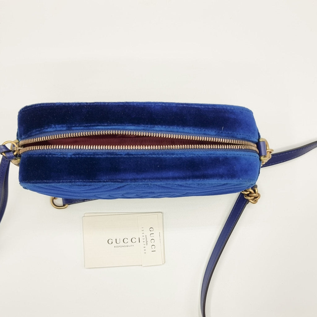 GG Marmont Blue Suede Small Matelassé Shoulder Bag