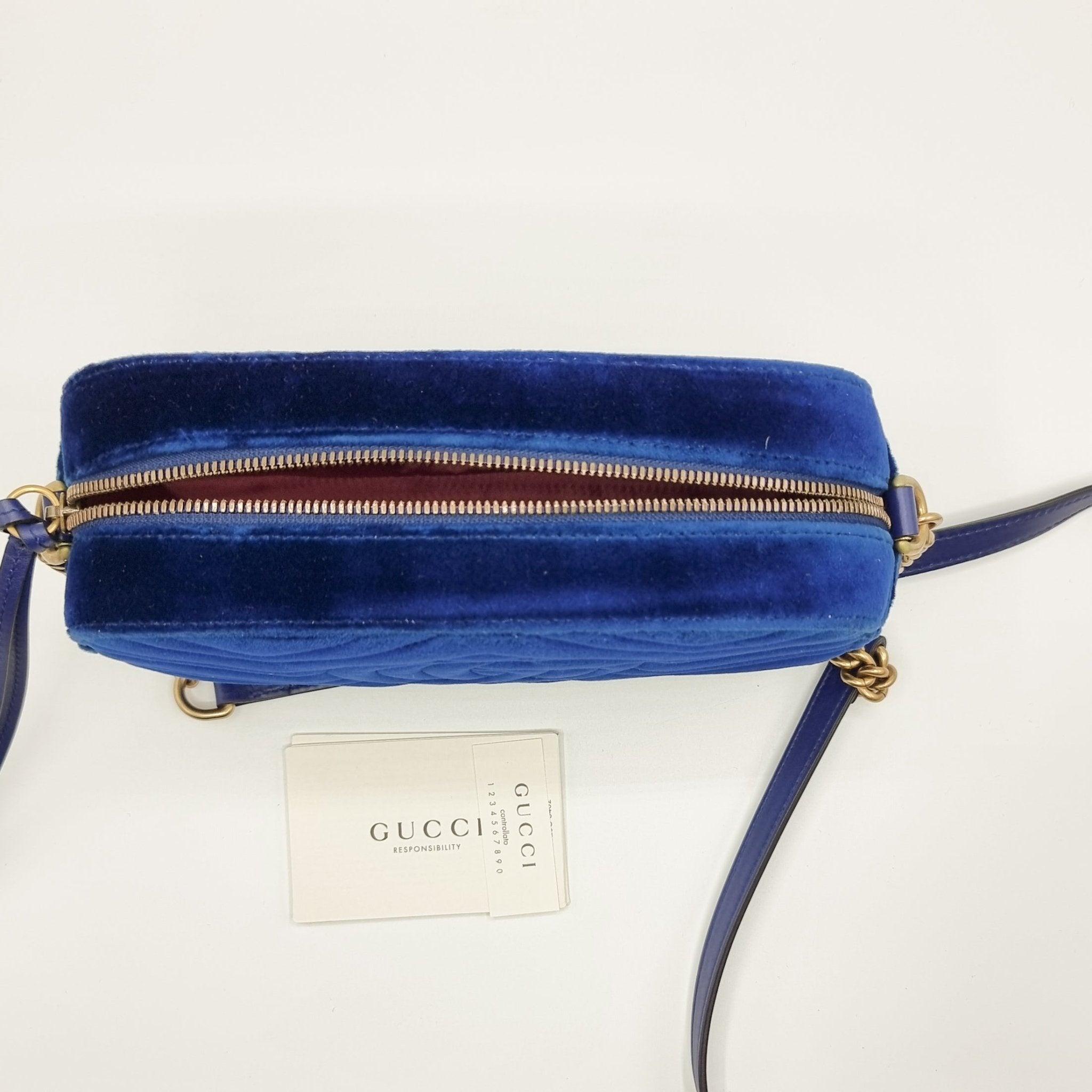 GG Marmont Blue Suede Small Matelassé Shoulder Bag
